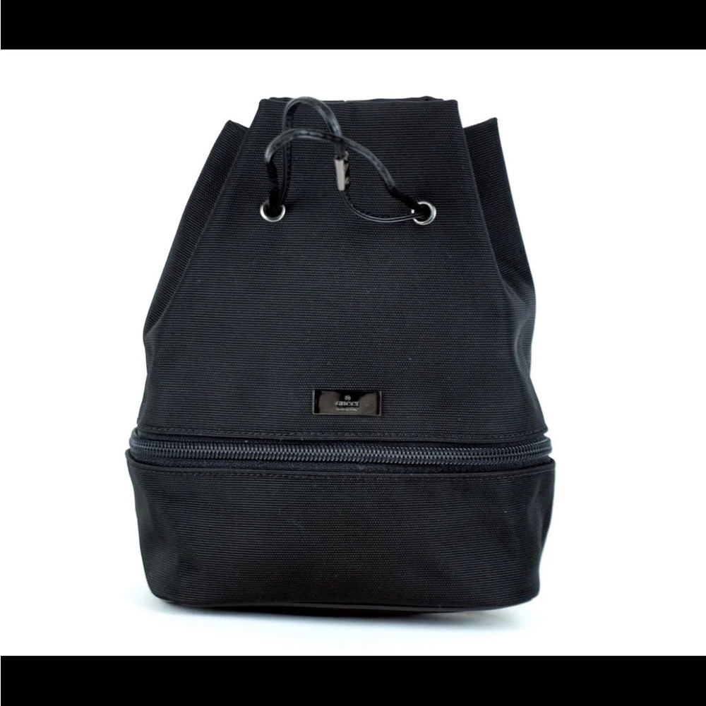 GUCCI Pouch Bag Bucket Black Nylon Canvas & Leather Accessories Hand Purse Italy